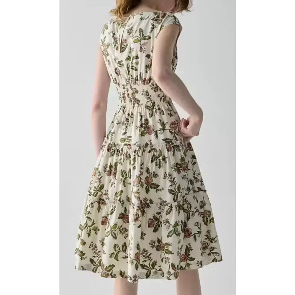 Kate Spade Forest Blooms Blaire Midi Dress Cream Cotton Floral Print size XS